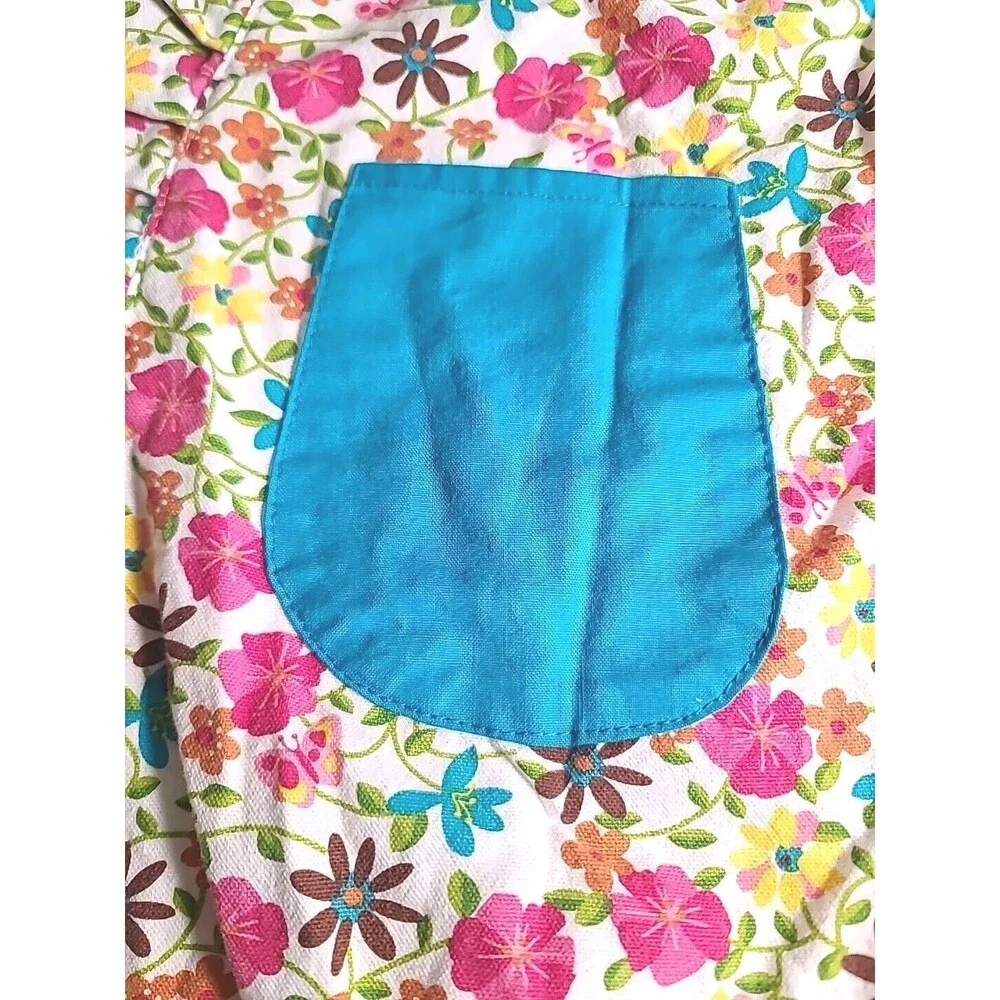 Adult Floral Half Apron Cotton Floral Pattern Ruffled Pocket 16” x 17” Mcm Retro